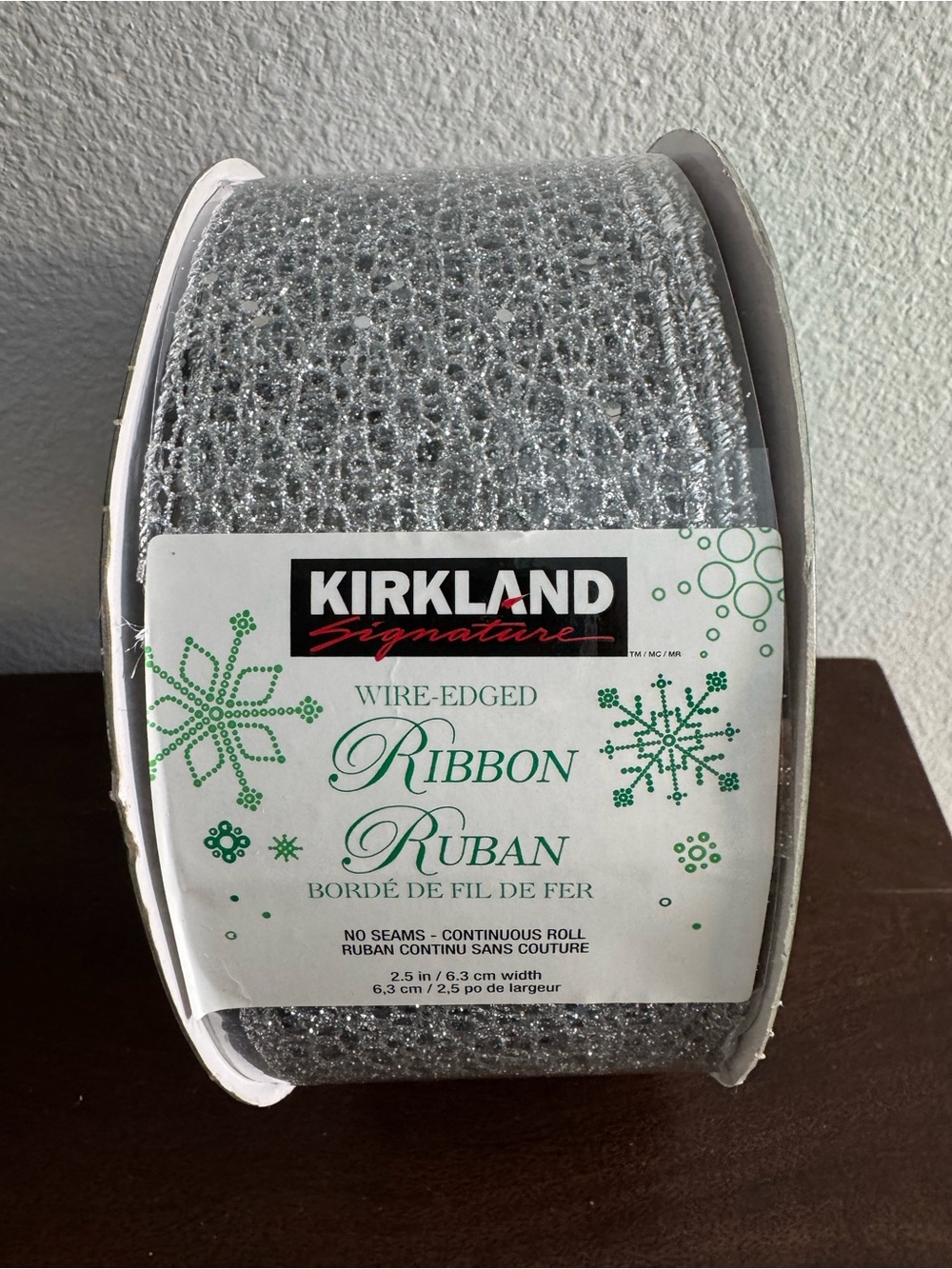 Kirkland Signature Silver Wire-Edged Holiday Ribbon 50 yds NWT